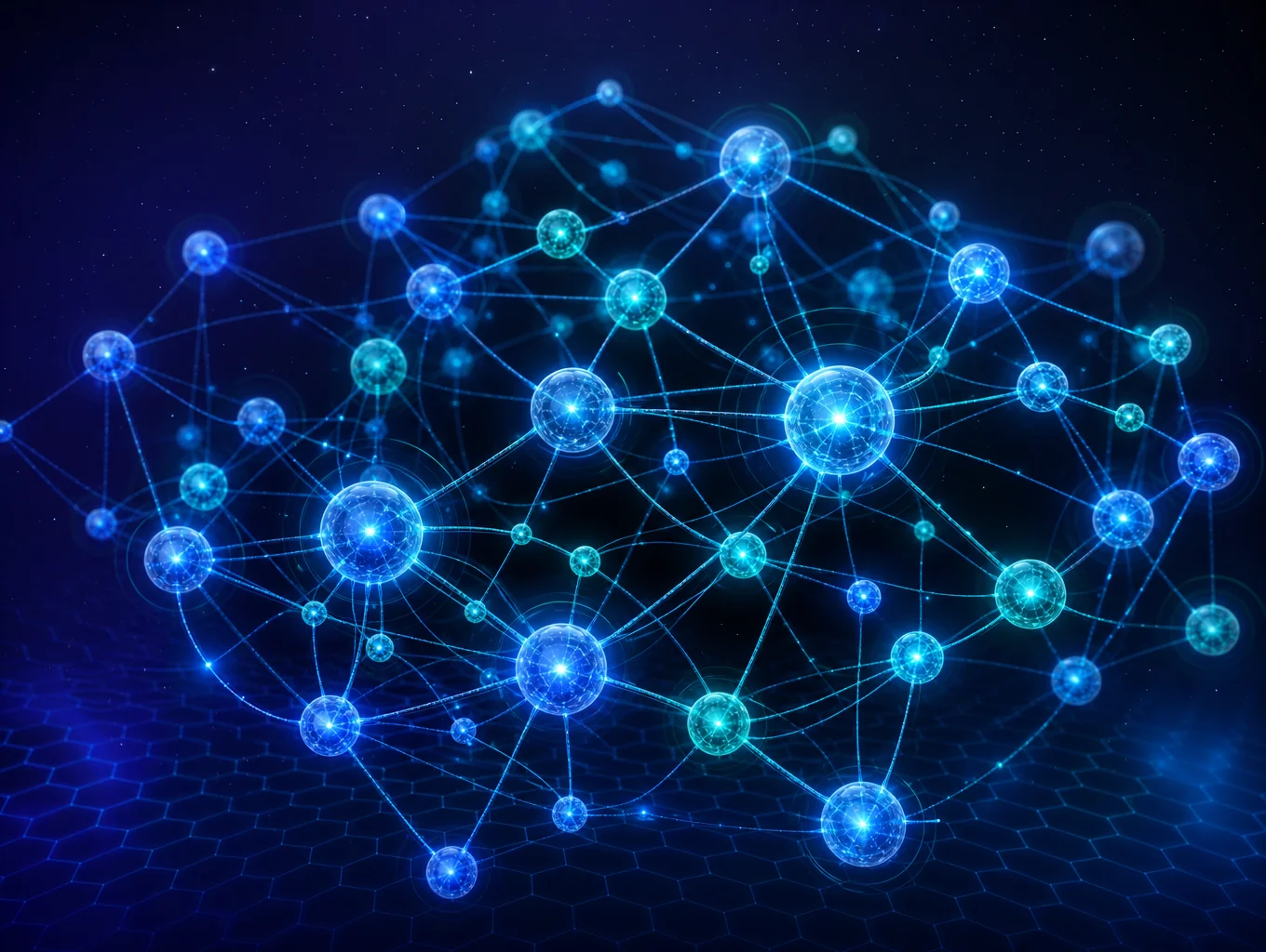 Abstract visualization of neural network nodes and data flow