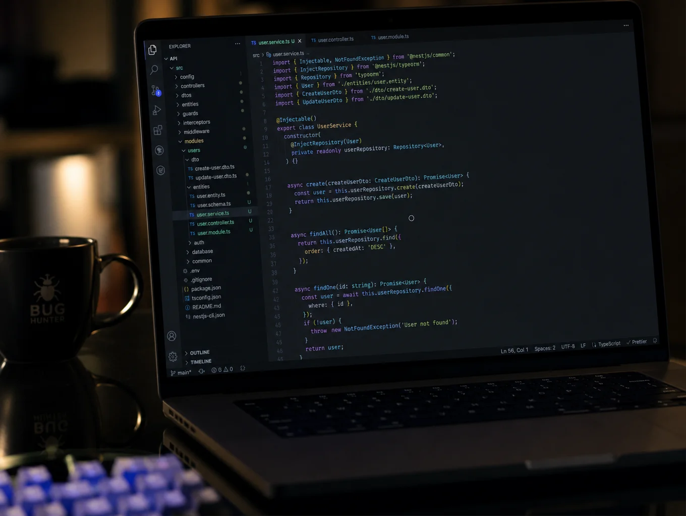 Clean code editor showing mobile app architecture